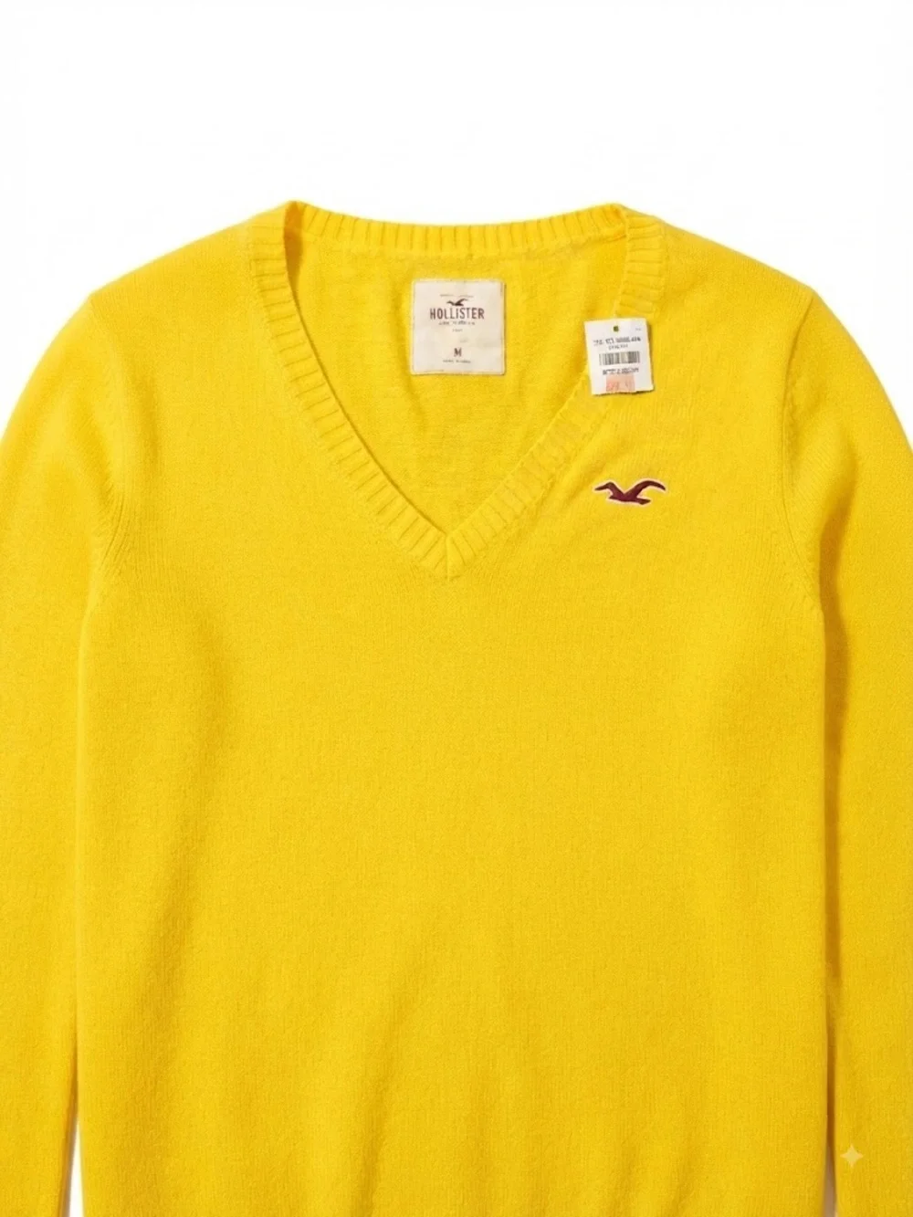 Hollister Women's Bright Yellow V-Neck Sweater
